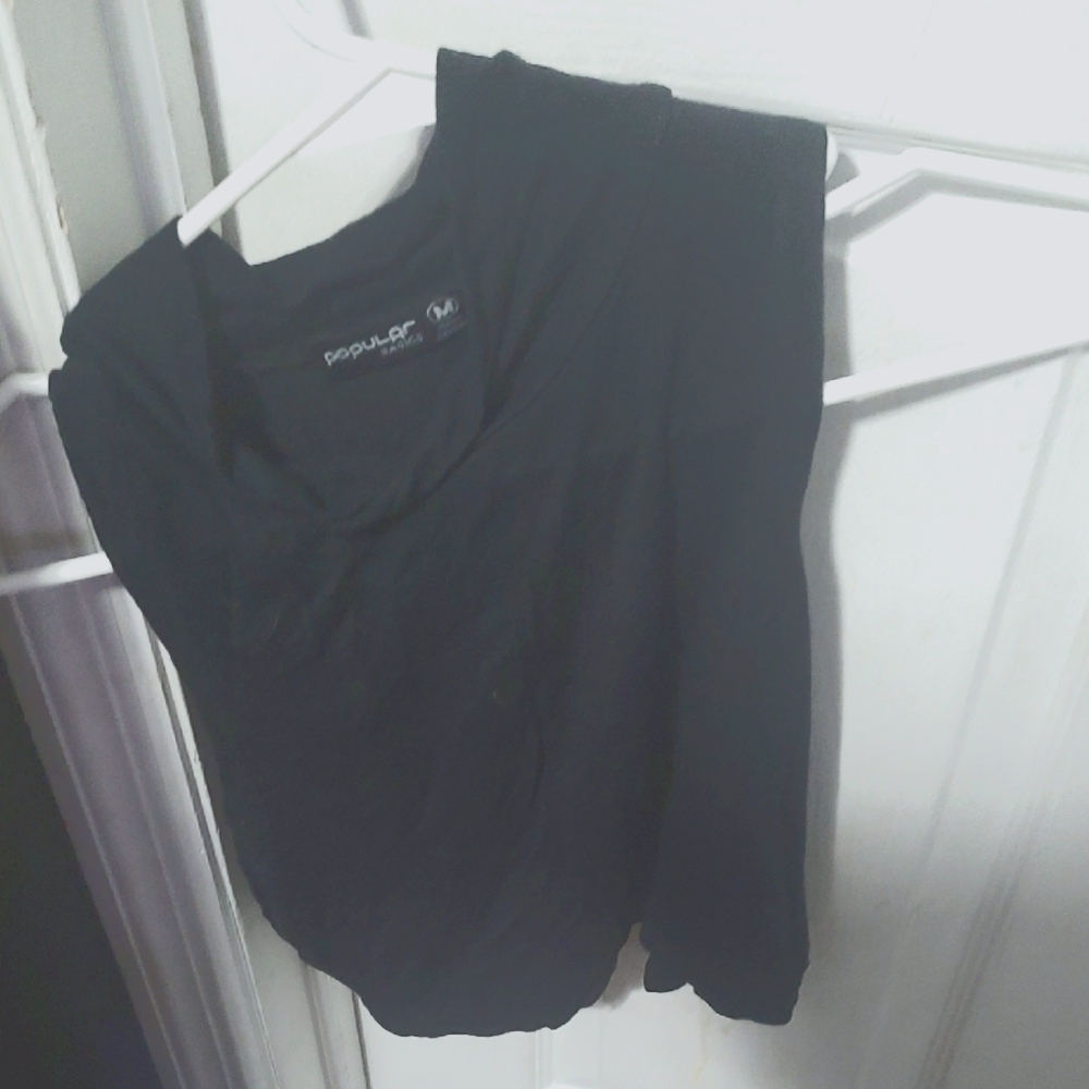 Popular Basics Black Sleeveless Polo T-Shirt